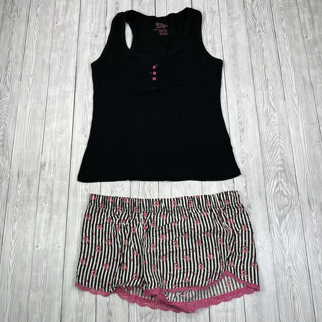 Love To Lounge Donna Set Pigiama Nero 14 16 Floreale Pantaloncini Gilet Cotone a