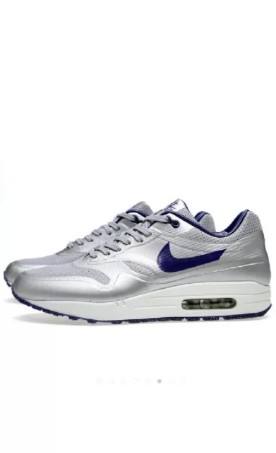 Nike Air Max 1 Hyperfuse Qs - Metallic Silver / Deep Royal Blue - Uk 9 New Boxed