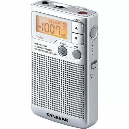 Sangean DT250 pocket FM Stereo AM Radio Built In Speaker Earphones included NEW