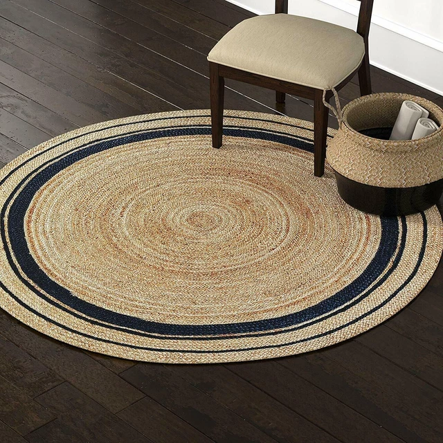 Tapis en jute tressé main motif rond naturel 200x290 Sunny | Maisons du