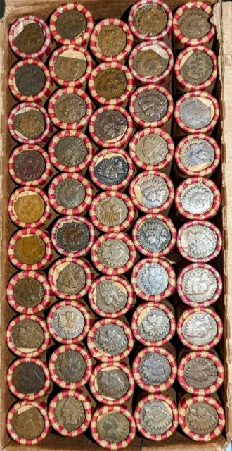 Rolls Of 1909-58 Mixed Wheat Pennies With Indian Head End, Price Is Per Roll