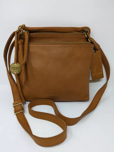 NWT Margot New York Allie Leather NS Crossbody Bag Cognac MSRP $168