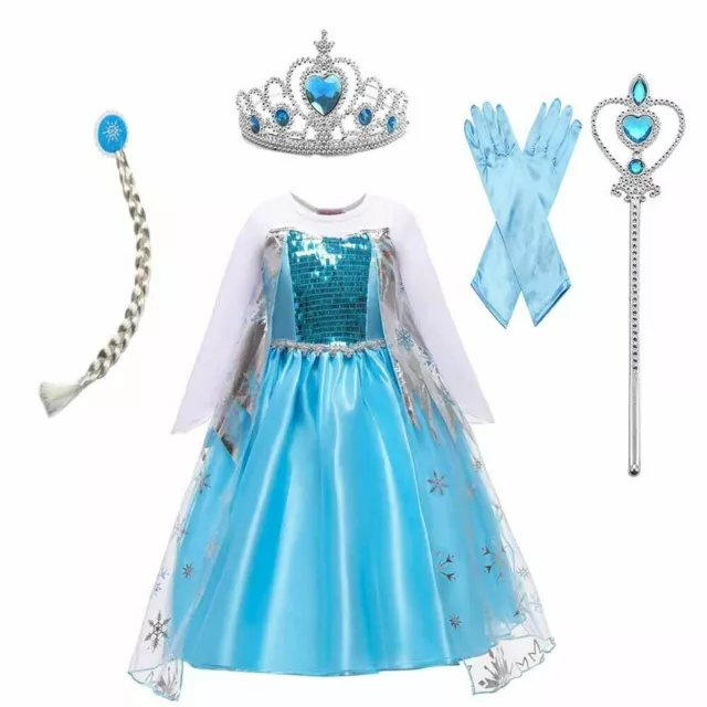 Snow Anna Elsa Dress Up Girls Fancy Cosplay Kids Costume Party Princess Outfit