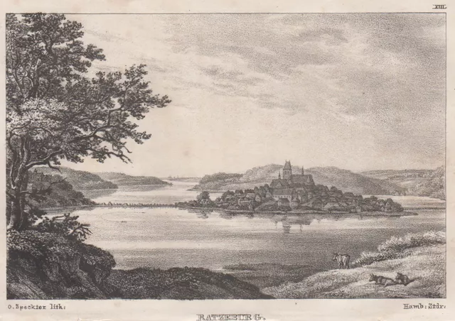 Ratzeburg Vista General Original Litografía O Speckter 1833