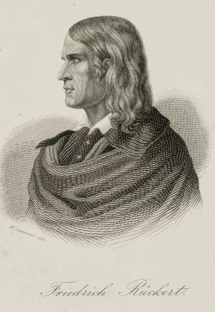 M. LÄMMEL (*1849), Dichter Friedrich Rückert, Stahlstich Romantik Porträt