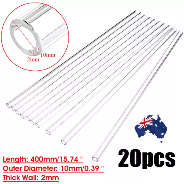 20Pcs 400mm/15.74" 10mm 2mm Thick Wall Borosilicate Glass Blowing Tube Lab Blow