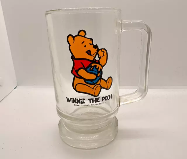 vintage WINNIE THE POOH GLASS HANDLED MUG WALT DISNEY PRODUCTIONS 5.5" height