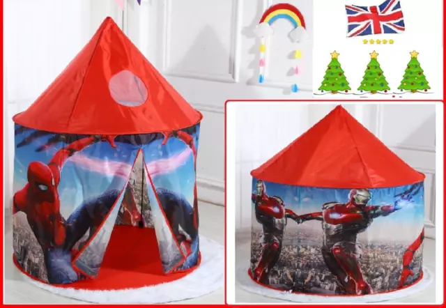 Childrens Kids Play Tent Baby Pop Up Tent Iron Man & Spiderman Heroes Playhouse