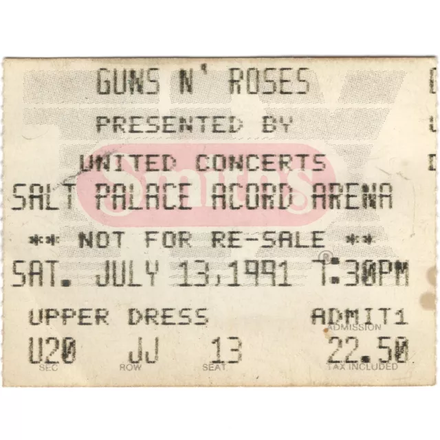 GUNS N' ROSES Concert Ticket Stub SALT LAKE CITY 7/13/91 USE YOUR ILLUSION TOUR