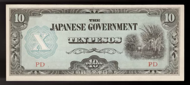 WWII Japanese Occupation Over Philippines 10 Pesos ND 1942 Block PD UNC!!!!!