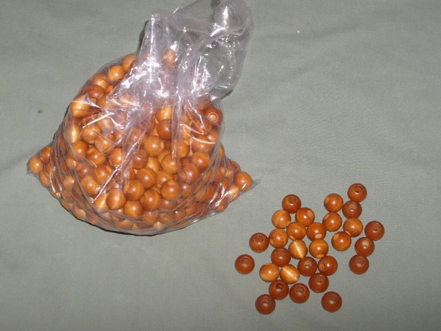 2  lbs Vintage 3/4" Round Golden Brown Wood Beads Macrame Craft Lot 1/4" Hole