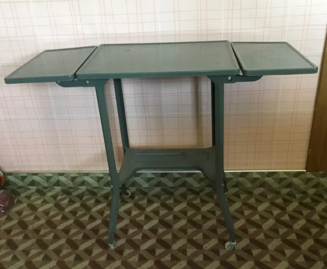 Vintage Gray TYPEWRITER TABLE Drop Leaf Metal Desk Stand  Steampunk