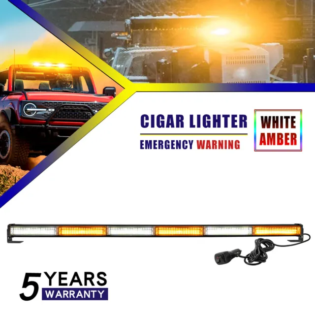 35"LED Emergency Strobe Light Bar Warning Windshield Traffic Advisor Amber White