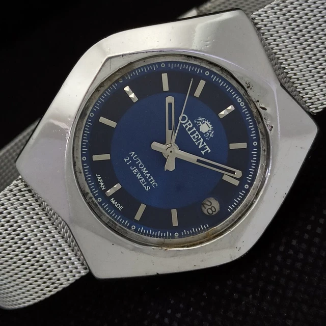 VINTAGE ORIENT AUTOMATIC 46941 JAPAN MENS DATE BLUE WATCH 562a-a298348-1