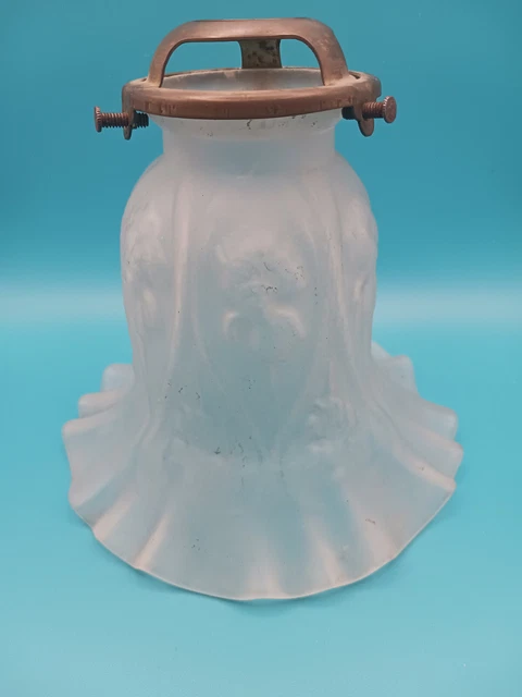 Tulipe Abat-jour Art Déco – Verre Dépoli Vert Motif Géométrique – Années 1930