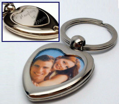 Personalised Silver Love Heart Photo Keyring, Engraved Message Free 2