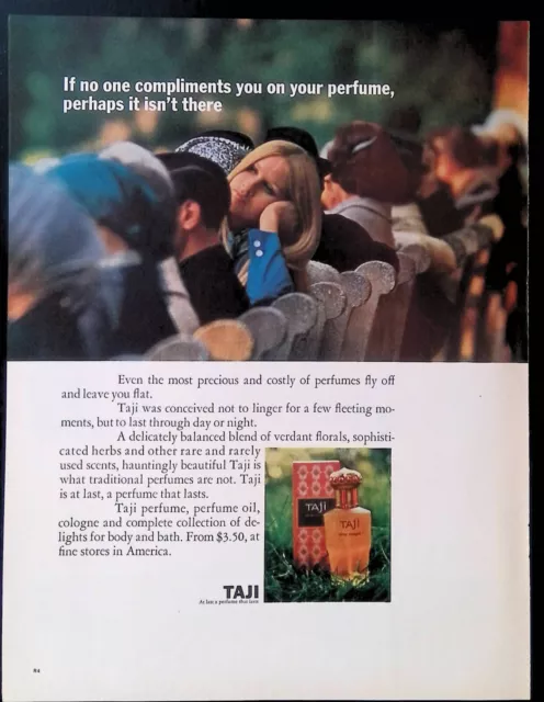 Print Ad 1960's Taji Perfume Beautiful Blonde Woman Cologne Body Bath