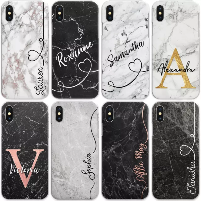 Personnalisé Initiales Téléphone Étui ; Nom Marbre Rigide Coque Pour Apple