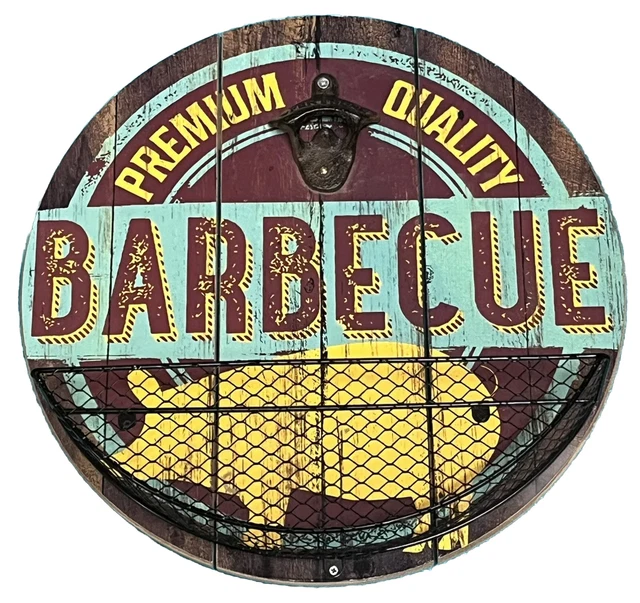 Premium Quality BBQ Cast iron Bottle Opener Cap Catcher Pig Wall Sign Decor NIB