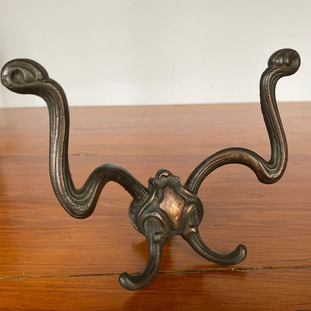 Antique Double Hall Tree Hook Coat Hat Rack Hanger Cast Iron Victorian Hardware 5