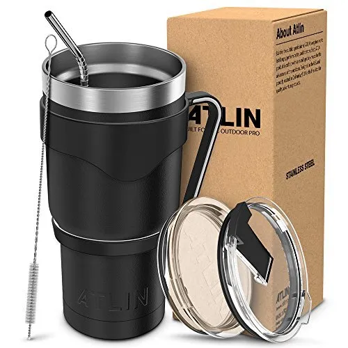 Atlin Tumbler 30 Oz. Double Wall Stainless Steel Vacuum Insulation Black Trave