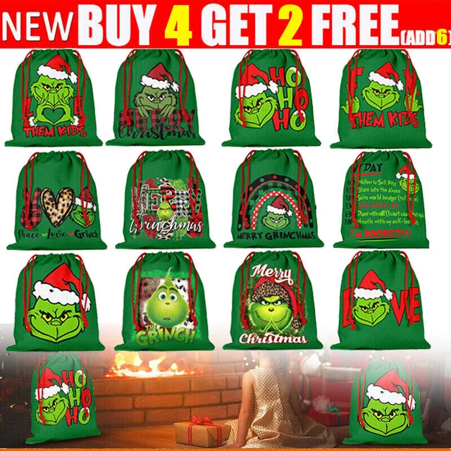 Christmas Green Grinch Sack Drawstring Bag Large Hessian Xmas Present Gift Bags