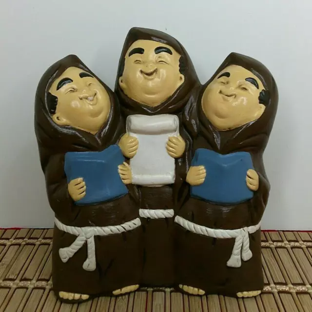 Three Caroling Monks Statue / Singing Monks Figurine 7" - 2.5 LBS - MCM