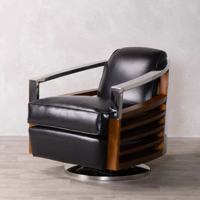 Leather Armchair Black Art Deco Chair 1930S-Style Swivel Chair