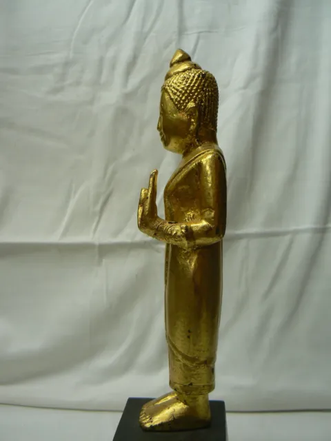 AB109 Antique Burmese Buddha Carved Wood Gold color 19th C. "do not fear" 6