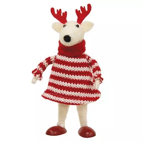 Girl Reindeer Red Striped Sweater Dress Ornament