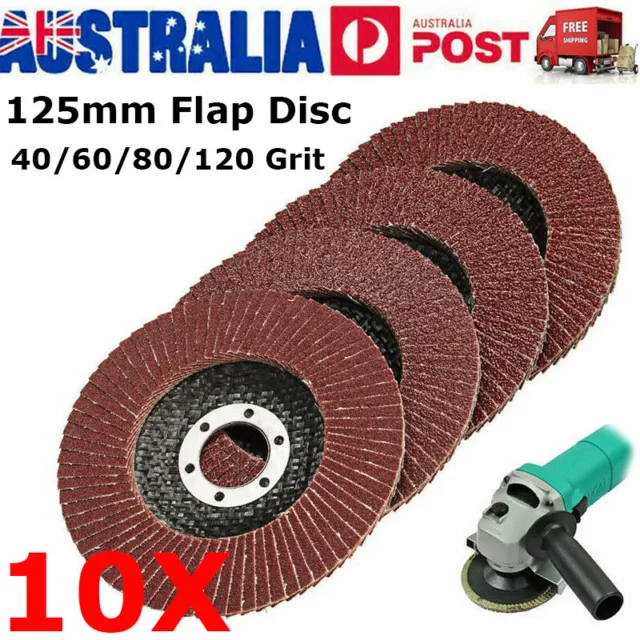 10PCS 125mm 5'' Sanding Flap Discs Wheels Aluminium Oxide 40 60 80 120 Grit New