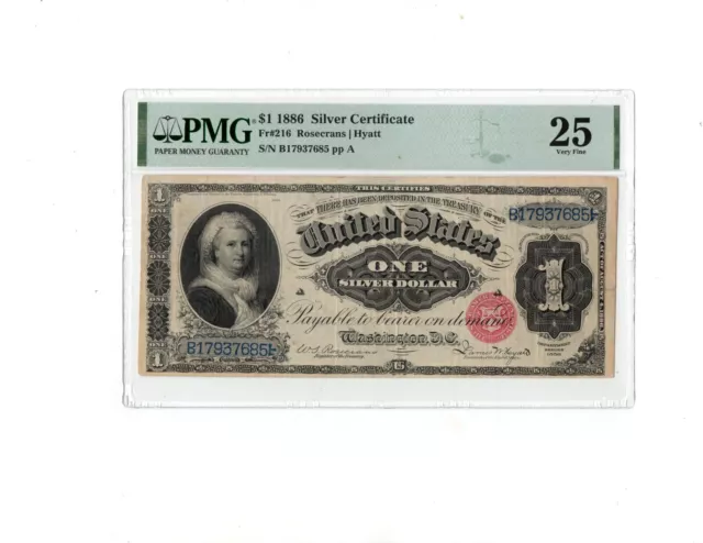 1886 $1 Silver Certificate "Martha" Note.Fr-216 PMG-25