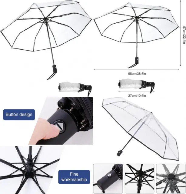 Otufan Ombrello da Pioggia Portatile Trasparente Pieghevole a Tre Pieghe Un
