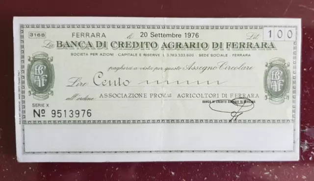 banca credito agrario ferrara ass.prov.le agricoltori miniassegno lire 100 1976
