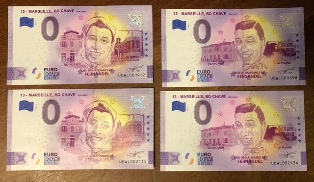 Fernandel N°1 & 2 Lot 4 Billets 0 Euro Souvenir 2021 Banknote Paper Euro Schein