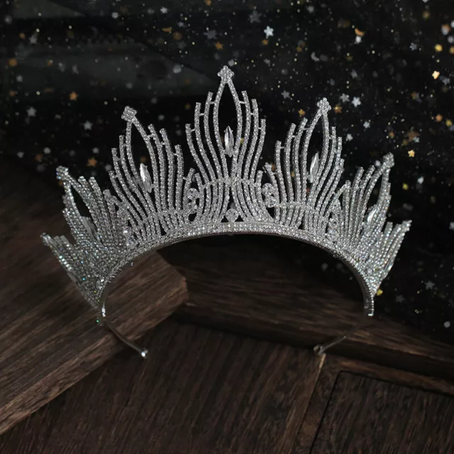 8cm Tall Large Full Crystal Tiara Crown Wedding Bridal Queen Princess For Women