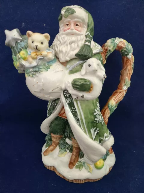 Fitz And Floyd Winter Garden Christmas Teapot Figural Santa Lamb Bear 10.5"