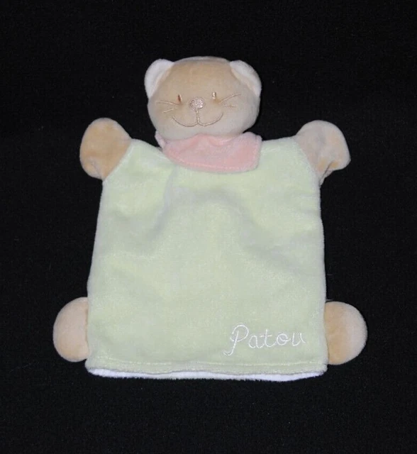 Doudou marionnette chat BENGY bandana orange vert brodé Patou TTBE