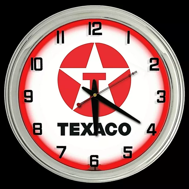 16" Texaco Star Sign Red Neon Clock Man Cave Garage Gasoline Gas Station Oil