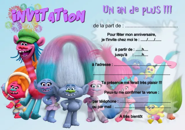 5 - 12 ou 14 cartes invitation anniversaire troll REF 410