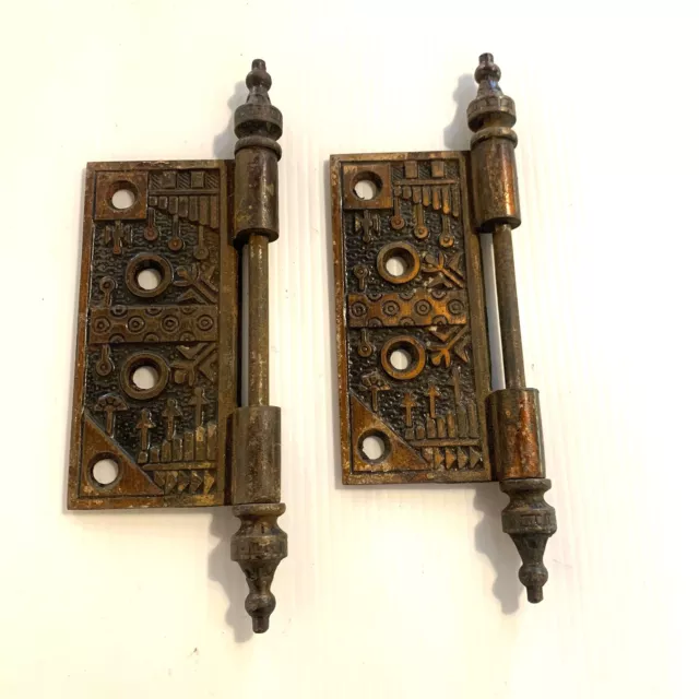 Vintage 2pc craftsman style decorative hinges Mission door cabinet restoration