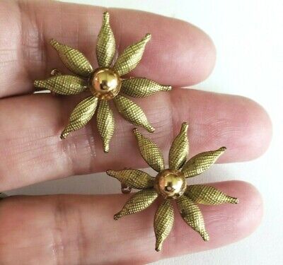 Vintage Star Flower Pair Gold Tone Pin Set Textured 1940s Scatter Lot Celestial