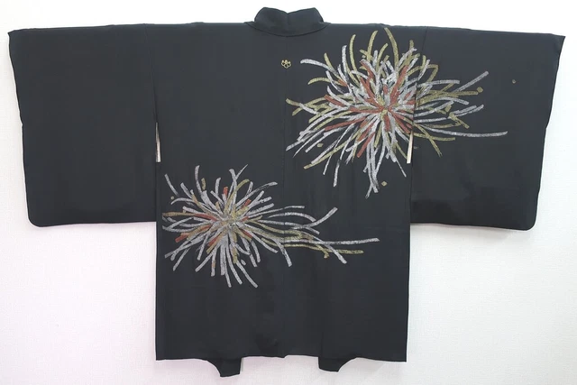 8282C1 Silk Vintage Japanese Kimono Haori Jacket Chrysanthemum