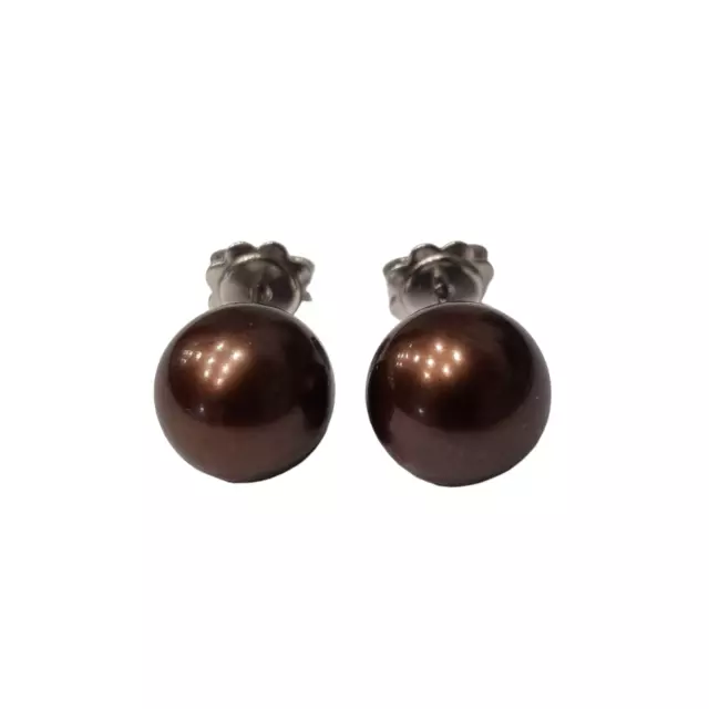 Boucles D'Oreilles or Blanc 18 KT avec Perles Australie Chocolate 10-11 MM AAA