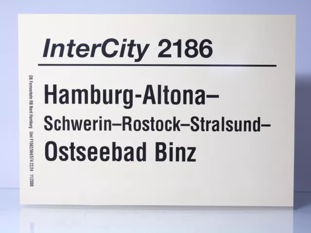 Zuglaufschild IC 2186  Hamburg - Altona - Ostseebad Binz