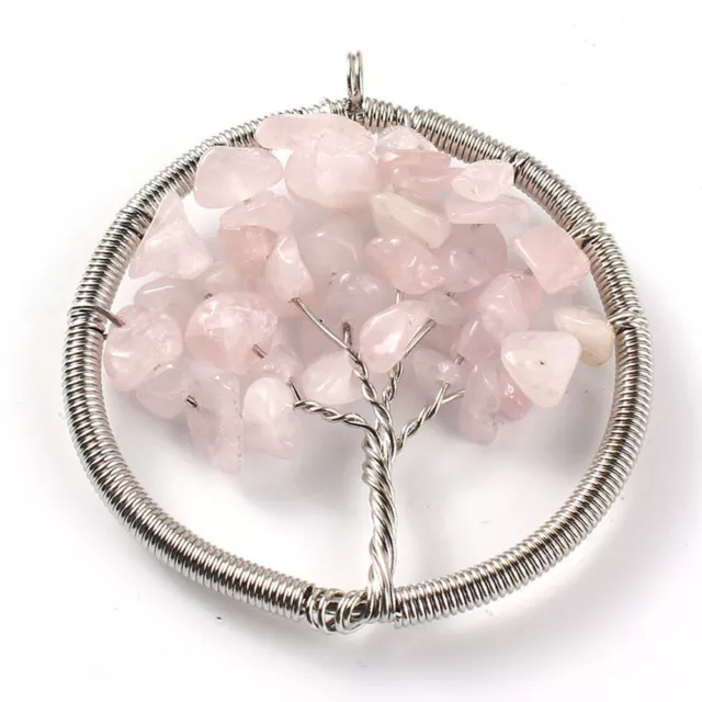Natural Crystal Quartz Tree of Life Stone Pendant Amulet Healing Reiki Chakra