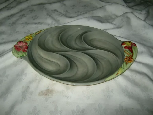 A Vintage English Shorter & Sons Grey Floral Hibiscus Segmented Serving Tray 2