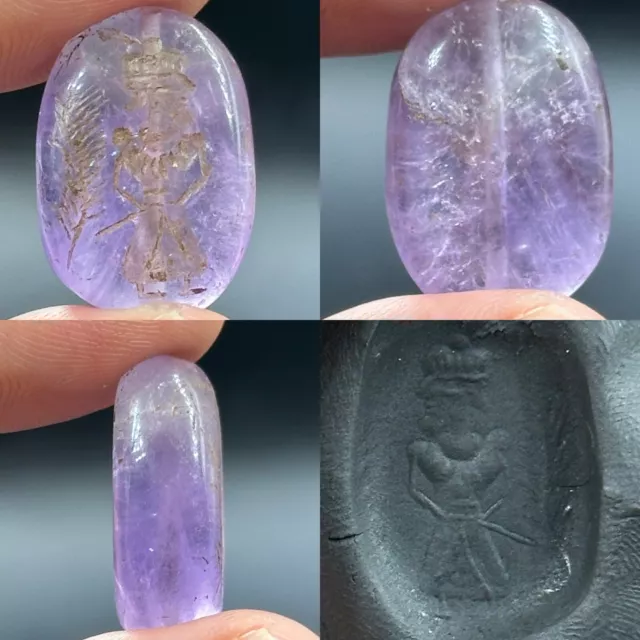 Very Rare Ancient Roman King Intaglio Authentic Amethyst Stone Bead