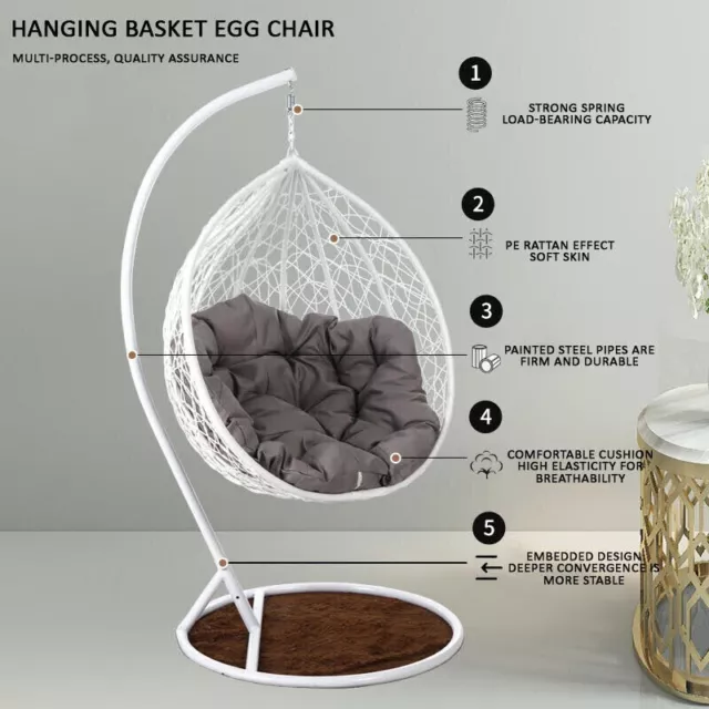Rattan Swing Egg Chair Garden Patio Indoor Outdoor Hanging Wicker Chair Cushion
