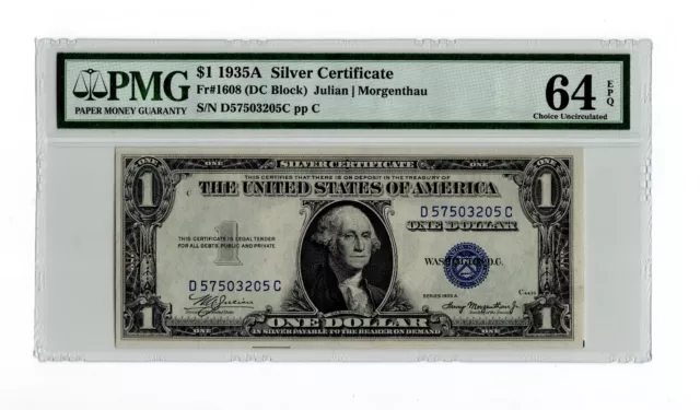 1935-A $1 Silver Certificate Fr. 1608 (DC Block)- PMG 64 EPQ